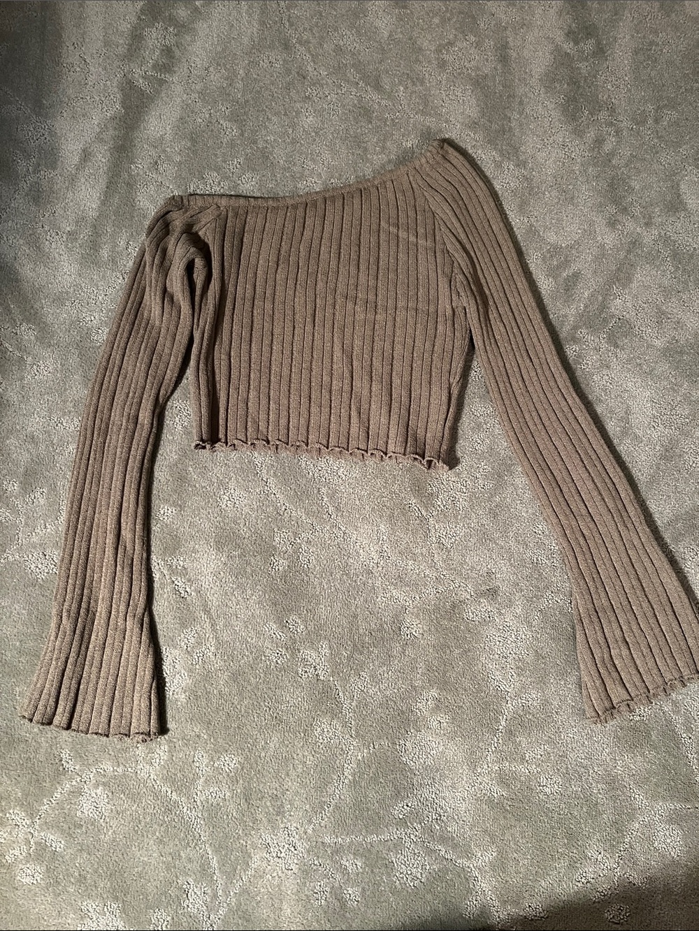 Princess Polly Taupe Ribbed One-Shoulder Cropped Sweater